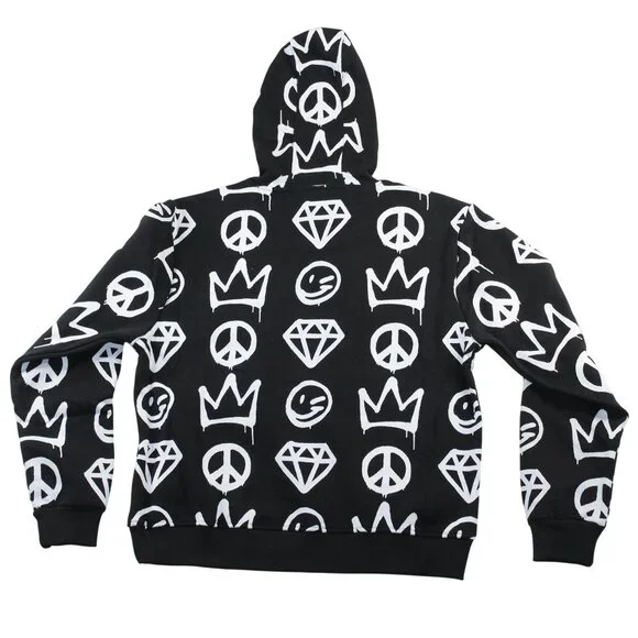 Create 2MEW Mens XL Sweatshirt Hoodie Black All Over Graffiti Embroidered Skull - Picture 2 of 14